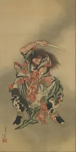 Shoki Prints: Zhong Kui (Shoki) killing a demon, Edo period, 1760-1868. Creator: Hokusai