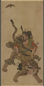 Kakejiku Collection: Zhong Kui (Shoki) on a tiger, Edo period, 18th century. Creator: Unknown