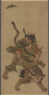 Kakemono Gallery: Zhong Kui (Shoki) on a tiger, Edo period, 18th century. Creator: Unknown