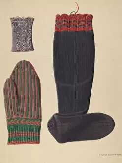 Sock Collection: Zoar Beaded Wristlet, Mitten and Sock, c. 1938. Creator: Fritz Boehmer