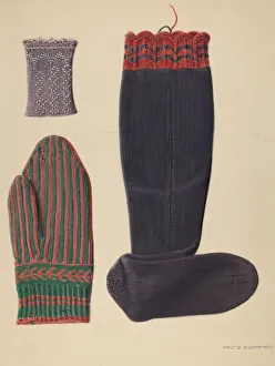 Boehmer Fritz Prints: Zoar Beaded Wristlet, Mitten and Sock, c. 1938. Creator: Fritz Boehmer