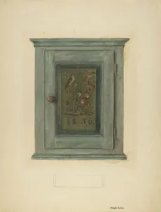 Zoar Prints: Zoar Blue Bonnet Cabinet, c. 1940. Creator: Angelo Bulone