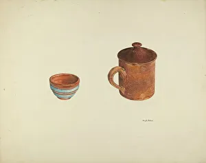 Cider Prints: Zoar Dish and Coffee and Cider Cup w/ Lid, c. 1938. Creator: Angelo Bulone