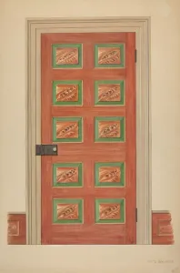 Boehmer Fritz Prints: Zoar Door, c. 1938. Creator: Fritz Boehmer
