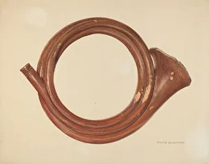 Boehmer Fritz Prints: Zoar Pottery Assembly Horn, c. 1937. Creator: Fritz Boehmer