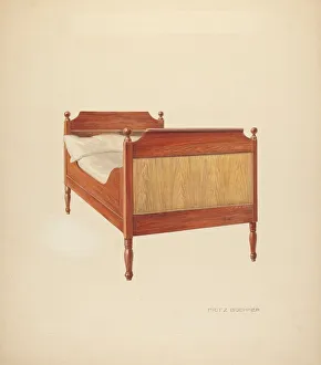 Boehmer Fritz Prints: Zoar Sleigh'Bed, c. 1938. Creator: Fritz Boehmer