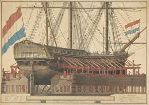 Galleon Prints: The Zoutman on ship camels, 1807. Creator: J. Vos
