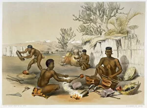 Zulu Gallery: Zulu blacksmiths at work, 1849. Artist: George French Angas