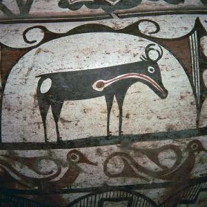 Detail of Zuni tribe Native American hunting magic on pottery