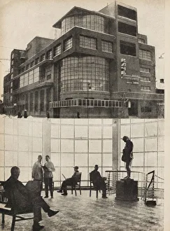 Propaganda Prints: The Zuyev Workers Club in Moscow. Illustration from USSR Builds Socialism, 1933
